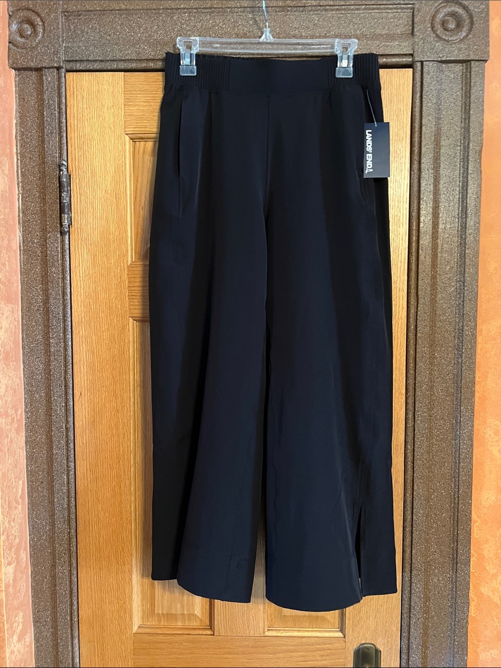 Lands' End Black Wide-Leg Yoga Pants with Slits